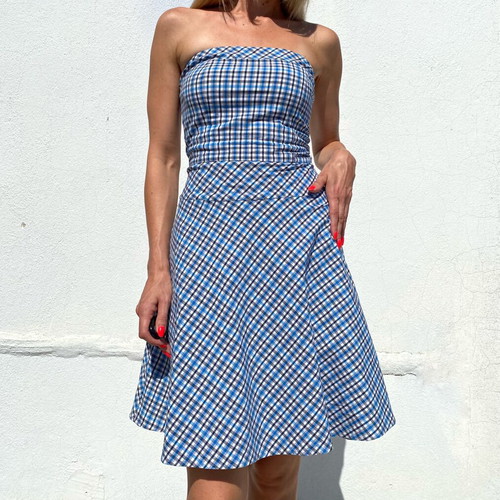 Strapless dress like new, size XS/S, white and blue
