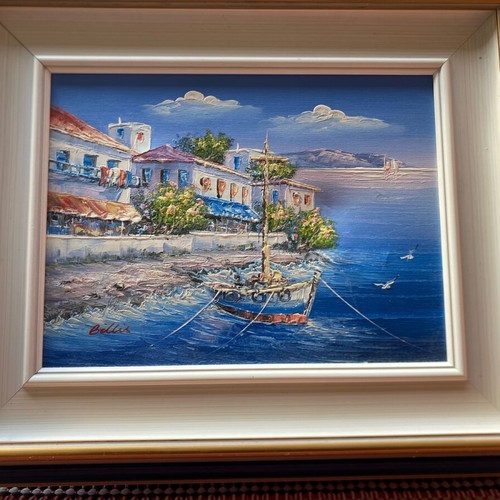 Painting Greek island landscape used with oil or acrylic on canvas