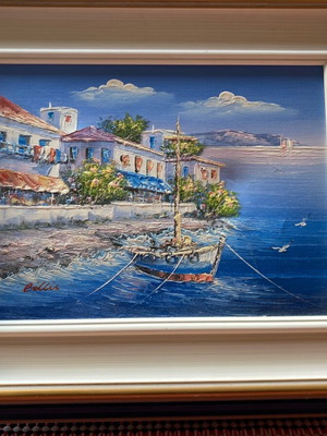 Πίνακας ζωγραφικής ελληνικό νησιώτικο τοπίο μεταχειρισμένος με λάδι ή ακρυλικό