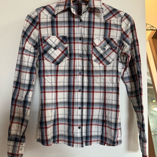 Checked shirt like new, cotton, Italian, white and blue, size S