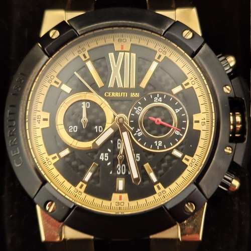 Cerruti 1881 men's chronograph watch new, black and gold