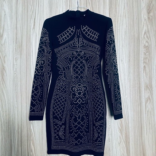 Mini black evening dress new with silver rhinestones