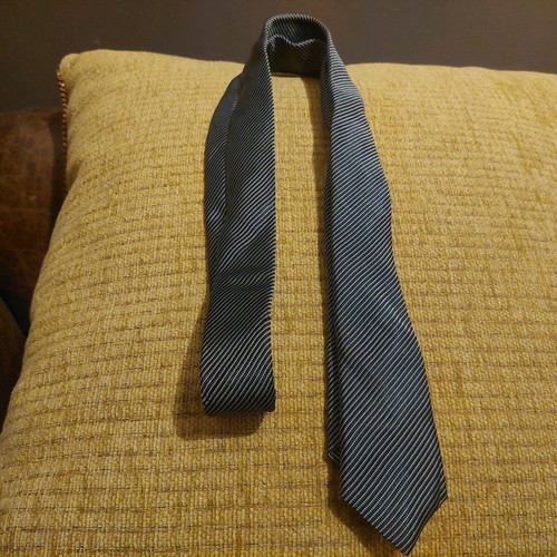 Women's striped tie gray black like new, shiny