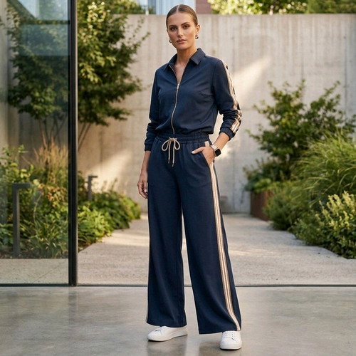 Sporty elegant women's set new, dark blue with beige