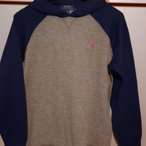 Polo Ralph Lauren pique shirt with hood like new, gray and blue
