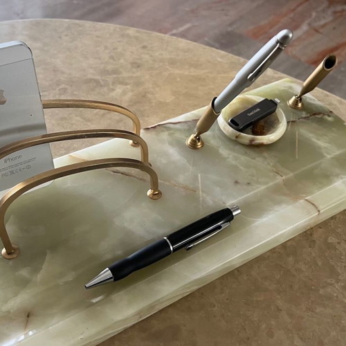 Alabaster desk organizer used in beige and green