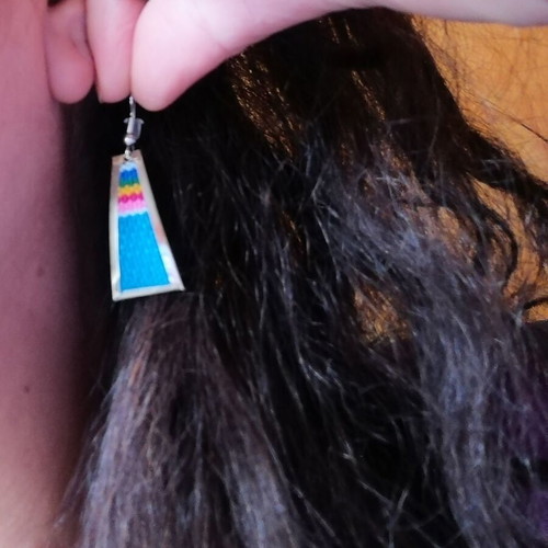 Handmade earrings new alpaca metal with colorful woven wool