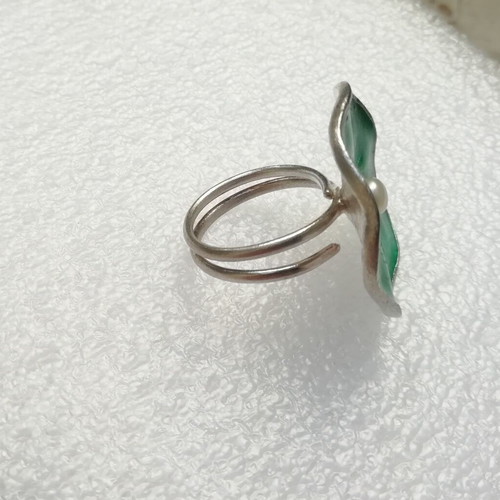 Silver 985 ring with enamel and white freshwater pearl, adjustable size