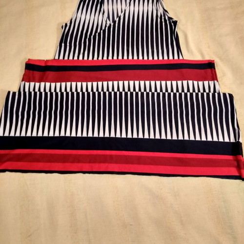 Long summer dress used with stripes and faux wrap design