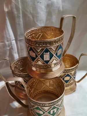 Volgograd Podstakani Glasses used, set of 4 pieces