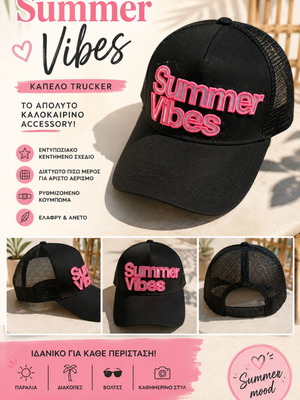 Summer Vibes Black Trucker Hat like new with Embroidery