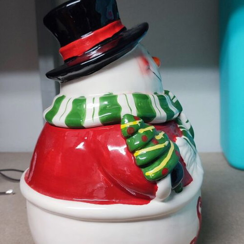 Christmas storage jar snowman design like new
