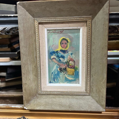 Oil painting framed old used, decade 1070, 35x28 cm