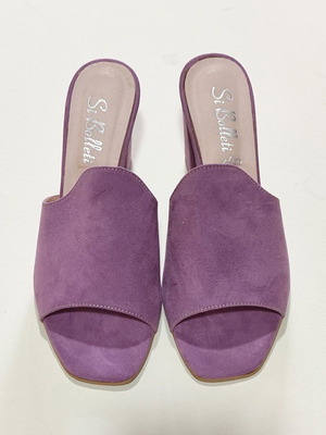 Mule lilac suede size 40, new, 9 cm heel with pouch