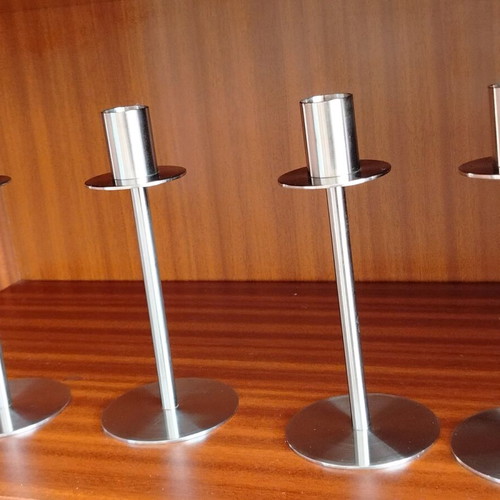 Stainless steel candlesticks like new, set of 4, modern design
