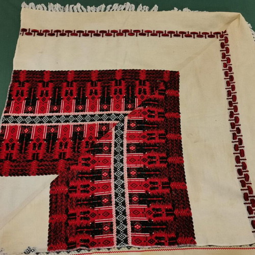 Woven bed sheet used with stain and wear from 1930 era