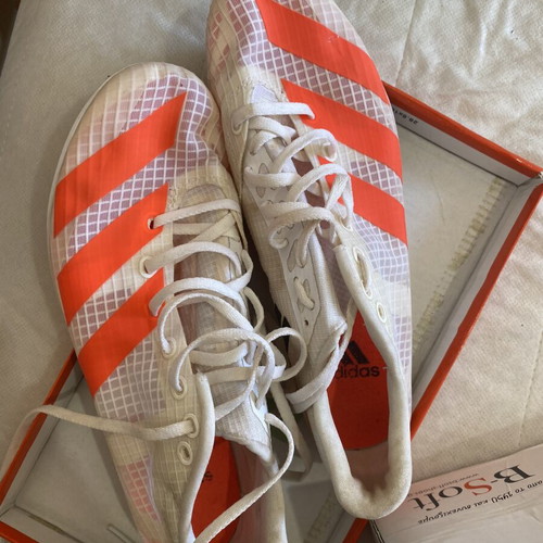 Adidas Athletic Spikes used, size 38.5, white and orange
