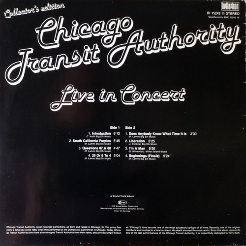 Chicago Transit Authority Live In Concert vinyl album