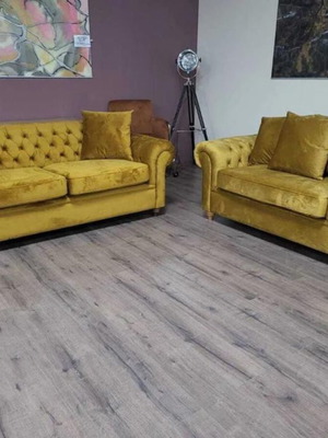 Yellow plush fabric sofa set new, three-seater and two-seater
