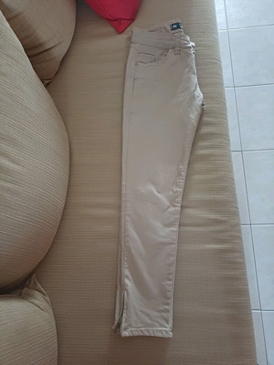 Women's elastic pants beige used with side zipper