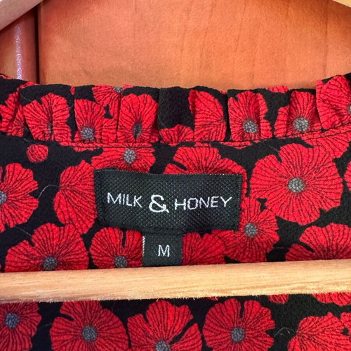 Milk & Honey Red Floral Blouse Used Size M