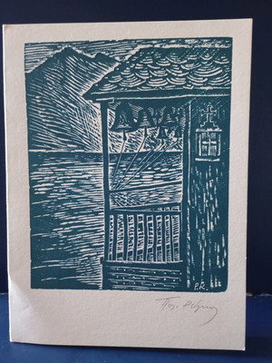 Polykleitos Regou greeting card used, signed woodcut print