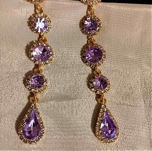 Λαμπερά κρεμαστά σκουλαρίκα /Purple Crystal Round and Waterdrop Shape Statement Long Drop Earrings