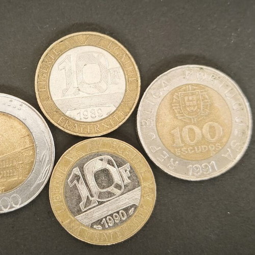 Set of 4 bi-metallic Europe coins before Euro