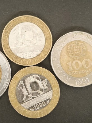 Set of 4 bi-metallic Europe coins before Euro