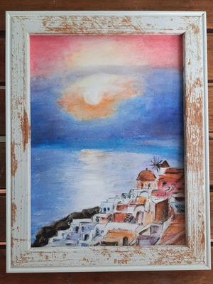 Santorini oil pastel painting new 23×18 cm
