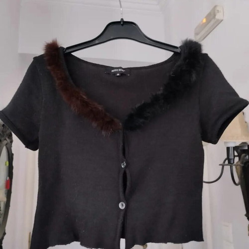 Vintage short-sleeve cropped knit top Denny Rose like new, black and brown, size S