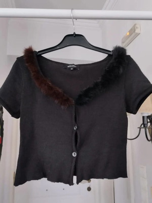 Vintage short-sleeve cropped knit top Denny Rose like new, black and brown, size S