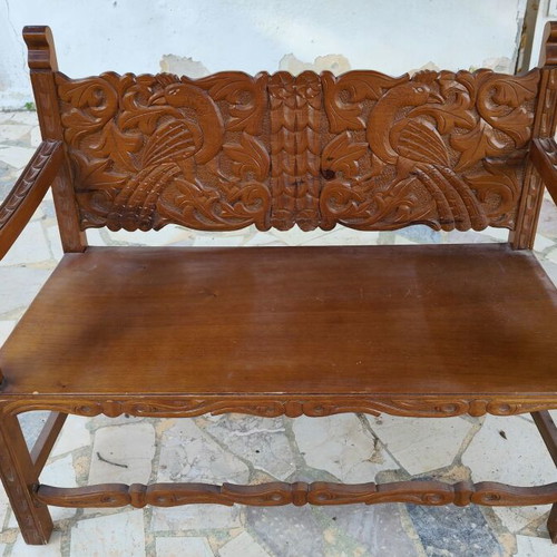 Wooden Skyriai style bench sofa used, handmade