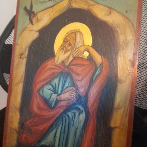 Prophet Elias icon used, handmade, 19th century, wood
