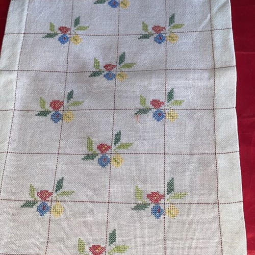 Rectangular table runner with hand embroidery and fringes, new