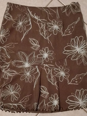 Midi skirt Street One used, brown with turquoise flowers, size M