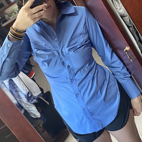 Pink Woman Blue Elastic Shirt New Size S