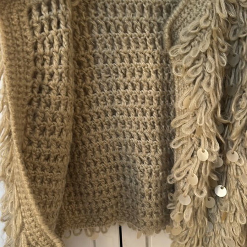 Knitted cardigan with sequins used, beige, size M