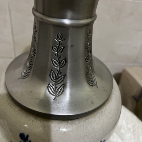 Vintage porcelain and pewter vase like new
