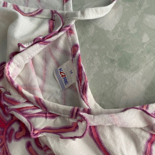 Y2k floral white mini dress with pink flowers and front slit, new