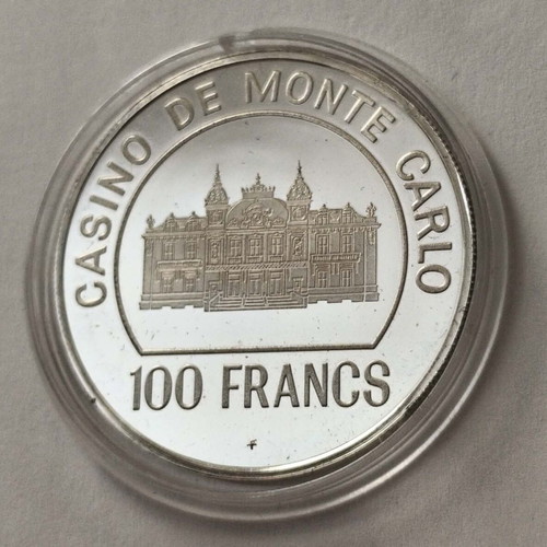 Monaco Casino de Monte Carlo 1977 Proof Silver 100 Franc Token Coin