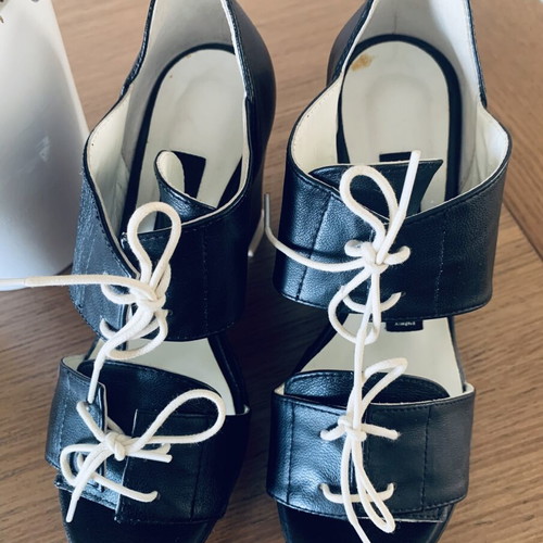 Ioanna Kourbela leather platform sandals new, black and white