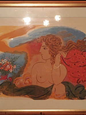 Silk screen printing by G. Stathopoulos like new with gold frame 100×73 or 130×100 cm