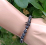 Dark Majesty men's black bracelet with cubic zirconia crown & semi-precious stones