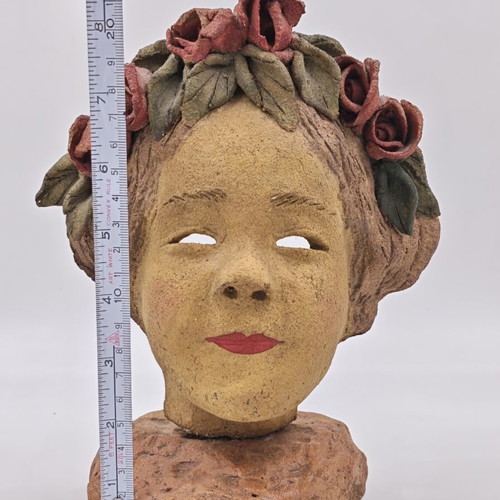 Ceramic mask on stone base by Popi Lydaki used