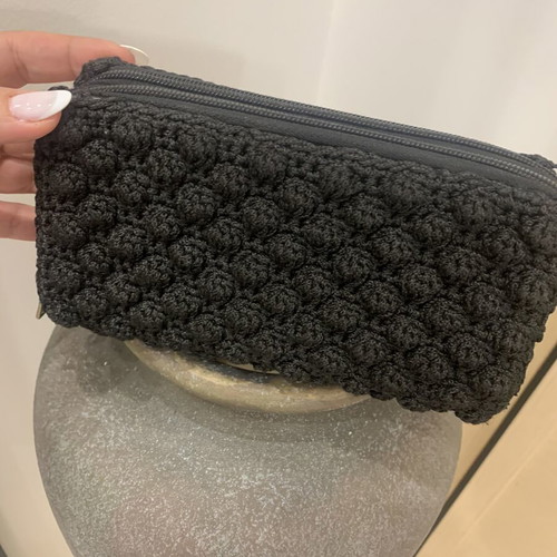 Handmade knitted wallet like new, black, with coin and card compartments
