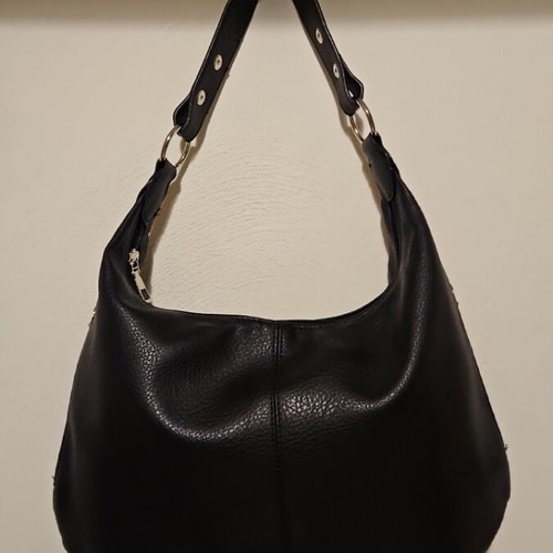 Black Faux Leather Hobo Shoulder Bag New