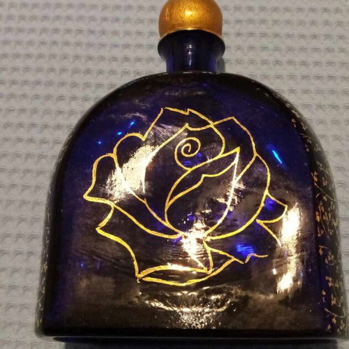 Small blown glass canteen used, dark blue with gold details