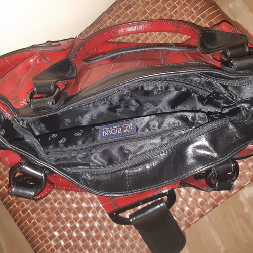 Ripani leather bag used, medium size, black and red two-tone