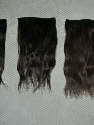 Hair extensions 100% natural human hair like new, set of 3 bitter chocolate pieces